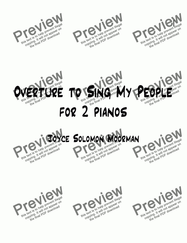 page one of Overture to Sing My People arr. for 2 Pianos