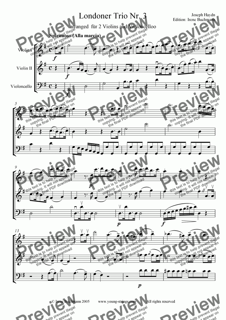 page one of Haydn, London Trio Nr. 3