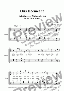 page one of Ons Heemecht - National Anthem of Luxembourg for SATB-Choir