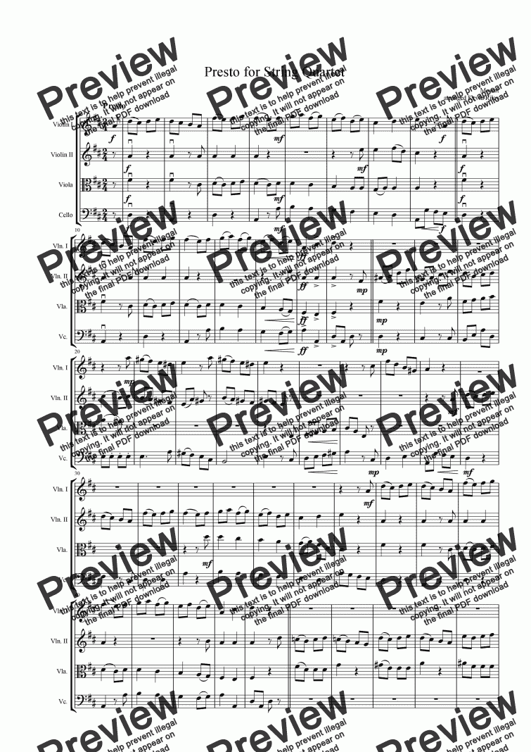 page one of Presto for Strings