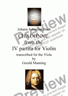 page one of BACH, J. S. - CHACONNE from the IV partita for Violin Transcribed for the Viola by Gerald Manning