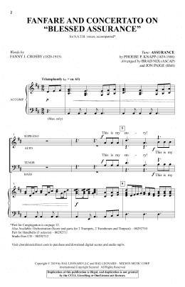page one of Fanfare And Concertato On "Blessed Assurance" (arr. Brad Nix & Jon Paige) (SATB Choir)