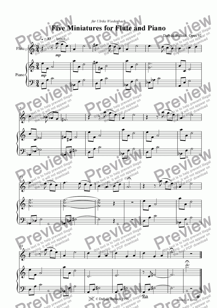 page one of 5 Miniatures for Flute and Piano 1