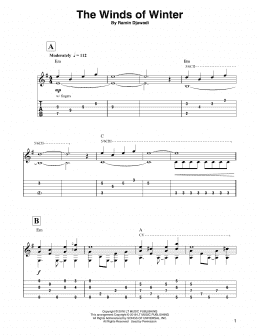 page one of The Winds Of Winter (from Game of Thrones) (Solo Guitar Tab)