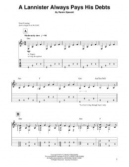 page one of A Lannister Always Pays His Debts (from Game of Thrones) (Solo Guitar)