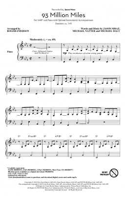 page one of 93 Million Miles (arr. Roger Emerson) (SAB Choir)