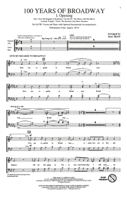 page one of 100 Years of Broadway (Medley) (Singer's Edition) (SATB Choir)
