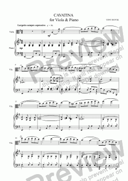 page one of CAVATINA  for Viola & Piano