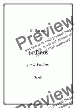 page one of Bartok - 44 DUOS  for 2 Violins