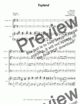 page one of Toyland (for Brass Quartet and Piano - Alternate Version)