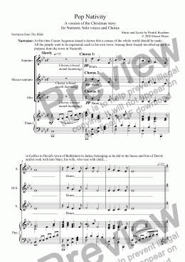 page one of Pop Nativity (a version of the Christmas story) for Narrator, Solo Singers and Chorus 