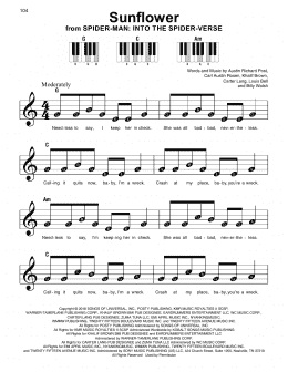 page one of Sunflower (from Spider-Man: Into The Spider-Verse) (Super Easy Piano)