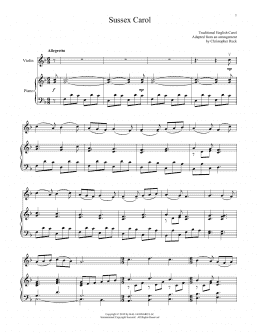 page one of Sussex Carol (Violin and Piano)