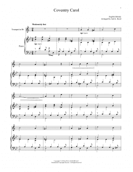 page one of Coventry Carol (Trumpet and Piano)