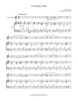 page one of Coventry Carol (Clarinet and Piano)