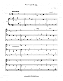 page one of Coventry Carol (Violin and Piano)