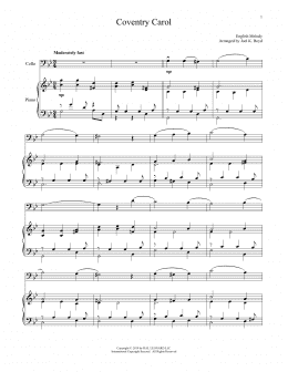 page one of Coventry Carol (Cello and Piano)