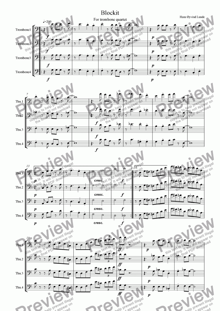 page one of Blockit for trombone quartet