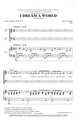 page one of I Dream A World (SAB Choir)