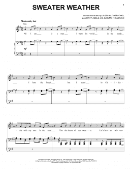 page one of Sweater Weather (Piano, Vocal & Guitar Chords (Right-Hand Melody))