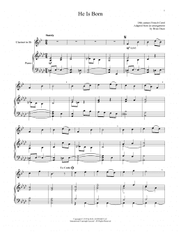 page one of He Is Born (Clarinet and Piano)