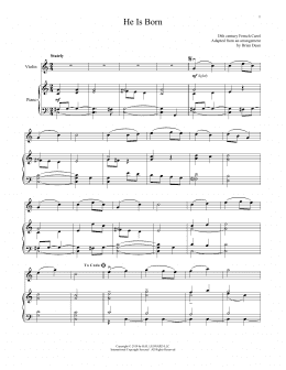page one of He Is Born (Violin and Piano)