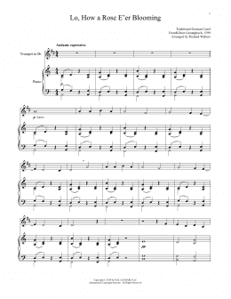page one of Lo, How A Rose E'er Blooming (Trumpet and Piano)
