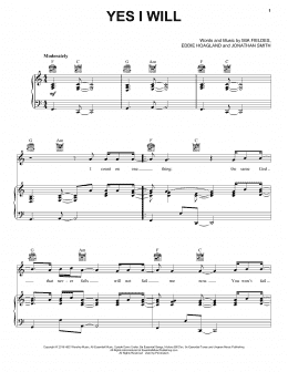 page one of Yes I Will (Piano, Vocal & Guitar Chords (Right-Hand Melody))