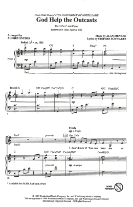 page one of God Help The Outcasts (from The Hunchback Of Notre Dame) (arr. Audrey Snyder) (2-Part Choir)