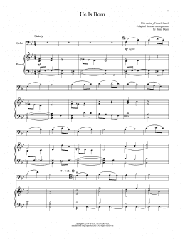 page one of He Is Born (Cello and Piano)
