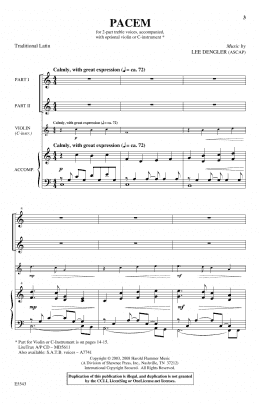page one of Pacem (2-Part Choir)