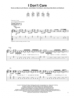 page one of I Don't Care (Easy Guitar Tab)