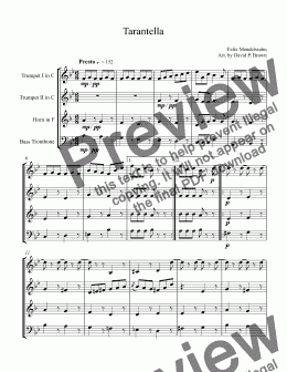 page one of Tarantella for Brass Quartet