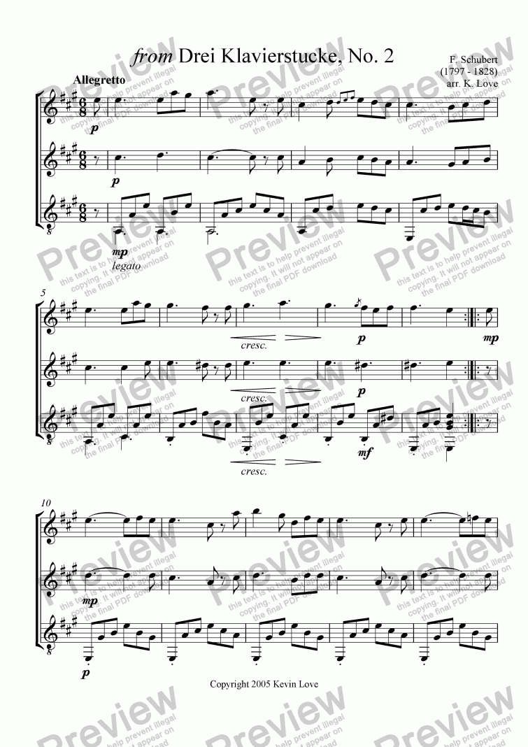 page one of from Drei Klavierstucke No. 2 (Flute, Violin and Guitar)