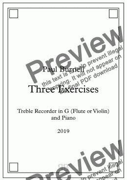 page one of Three Exercises - for Alto Recorder in G (Flute or Violin) and Piano