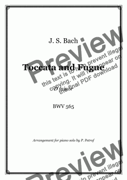 page one of J. S. Bach - Toccata and Fugue D minor BWV 565 - piano solo
