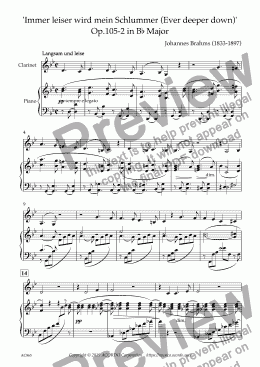 page one of 'Immer leiser wird mein Schlummer (Ever deeper down)' Op.105-2 in B-flat Major for Clarinet and Piano