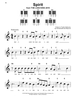 page one of Spirit (from The Lion King 2019) (Super Easy Piano)