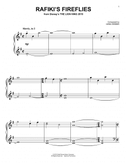 page one of Rafiki's Fireflies (from The Lion King 2019) (Easy Piano)