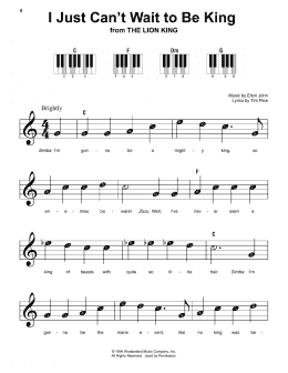 page one of I Just Can't Wait To Be King (from The Lion King) (Super Easy Piano)