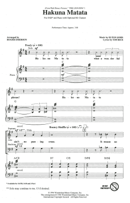 page one of Hakuna Matata (from The Lion King) (arr. Roger Emerson) (SAB Choir)