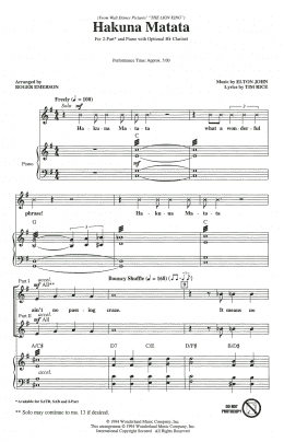 page one of Hakuna Matata (from The Lion King) (arr. Roger Emerson) (2-Part Choir)