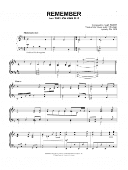 page one of Remember (from The Lion King 2019) (Piano Solo)