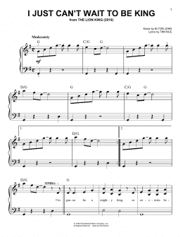 page one of I Just Can't Wait To Be King (from The Lion King 2019) (Easy Piano)