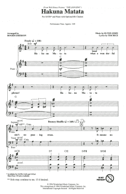 page one of Hakuna Matata (from The Lion King) (arr. Roger Emerson) (SATB Choir)
