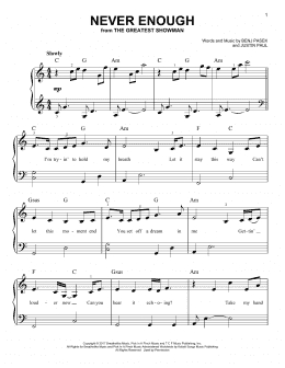 page one of Never Enough (from The Greatest Showman) (Very Easy Piano)