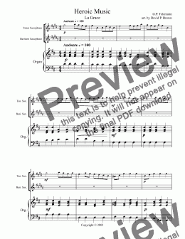 page one of Heroic Music "La Grace" for Tenor and Baritone Saxophones