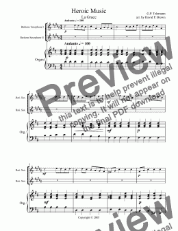 page one of Heroic Music "La Grace" for Two Baritone Saxophones