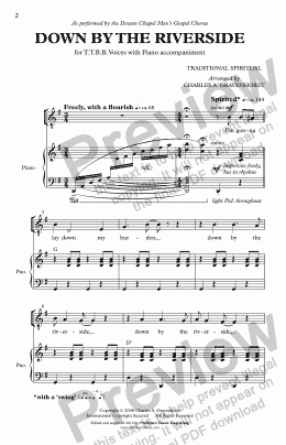 page one of Down By The RIverside – TTBB with Piano