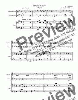 page one of Heroic Music "La Majeste" for Sopranino and Soprano Recorder